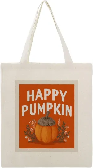 Canvas Tote Bag,Happy Pumpkin Fall Acorn Orange Handbags for Women Shoulder Bag