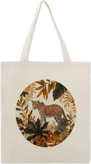 Canvas Tote Bag,Leopard in The Jungle Boho Handbags for Women Shoulder Bag