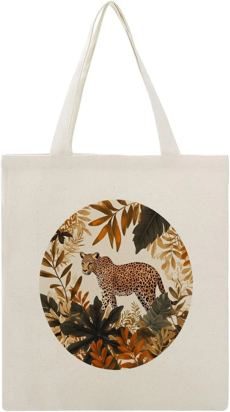 Canvas Tote Bag,Leopard in The Jungle Boho Handbags for Women Shoulder Bag