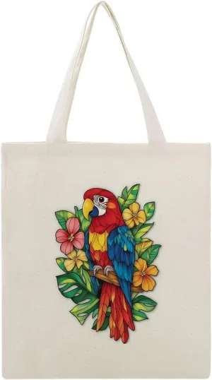 Canvas Tote Bag,Stained Glass Colorful Parrot Handbags for Women Shoulder Bag