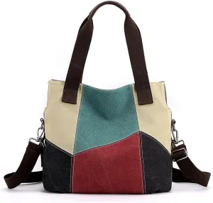 Canvas Tote Bag,Women Casual Shoulder Bag Vintage Multiple Pockets Handbags Satchel Bag for Shopping Hiking Travel and Work