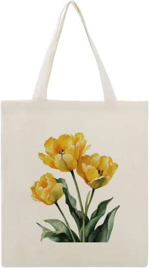 Canvas Tote Bag,Yellow Tulips Handbags for Women Shoulder Bag