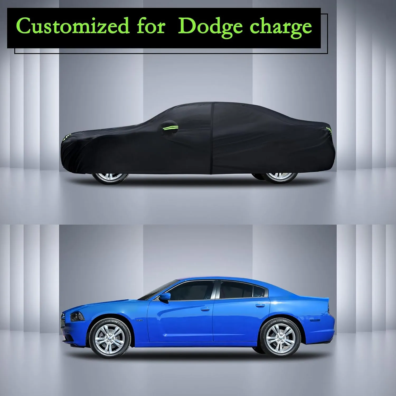 Car Cover Custom Fit for Dodge Charger 2006-2025, Waterproof All Weather Full Exterior Cover Rain Sun Hail Protector Car Cover with Door Zipper
