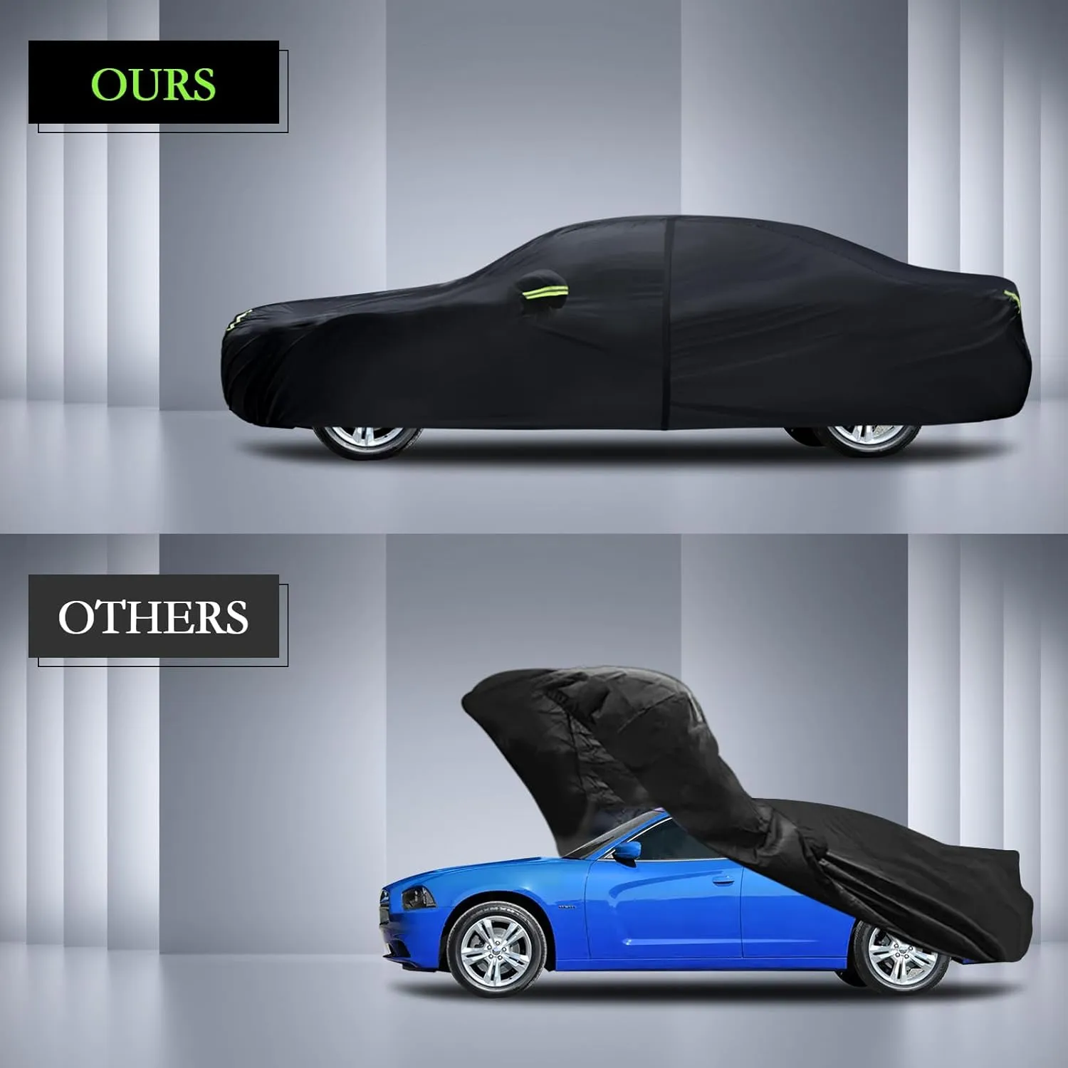 Car Cover Custom Fit for Dodge Charger 2006-2025, Waterproof All Weather Full Exterior Cover Rain Sun Hail Protector Car Cover with Door Zipper