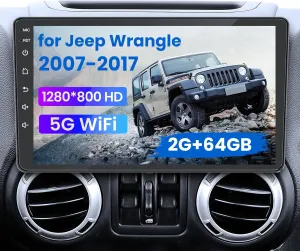 Car Radio Stereo for Jeep Wrangler JK 2007-2017: [2 64G] 10.2" 1280 * 800 HD Touchscreen Head Unit Replacement with Wireless CarPlay Android Auto 5G WiFi Bluetooth GPS FM SWC Backup Camera