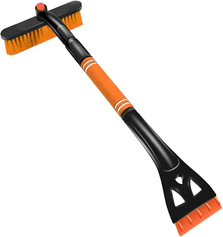Car Snow Brush with Ice Scraper, Detachable Stretchable Snow Scraper with 360° Rotatable Brush, Automotive Multi-Functional Snow and Ice Removal Tool, Car Accessories (Orange)