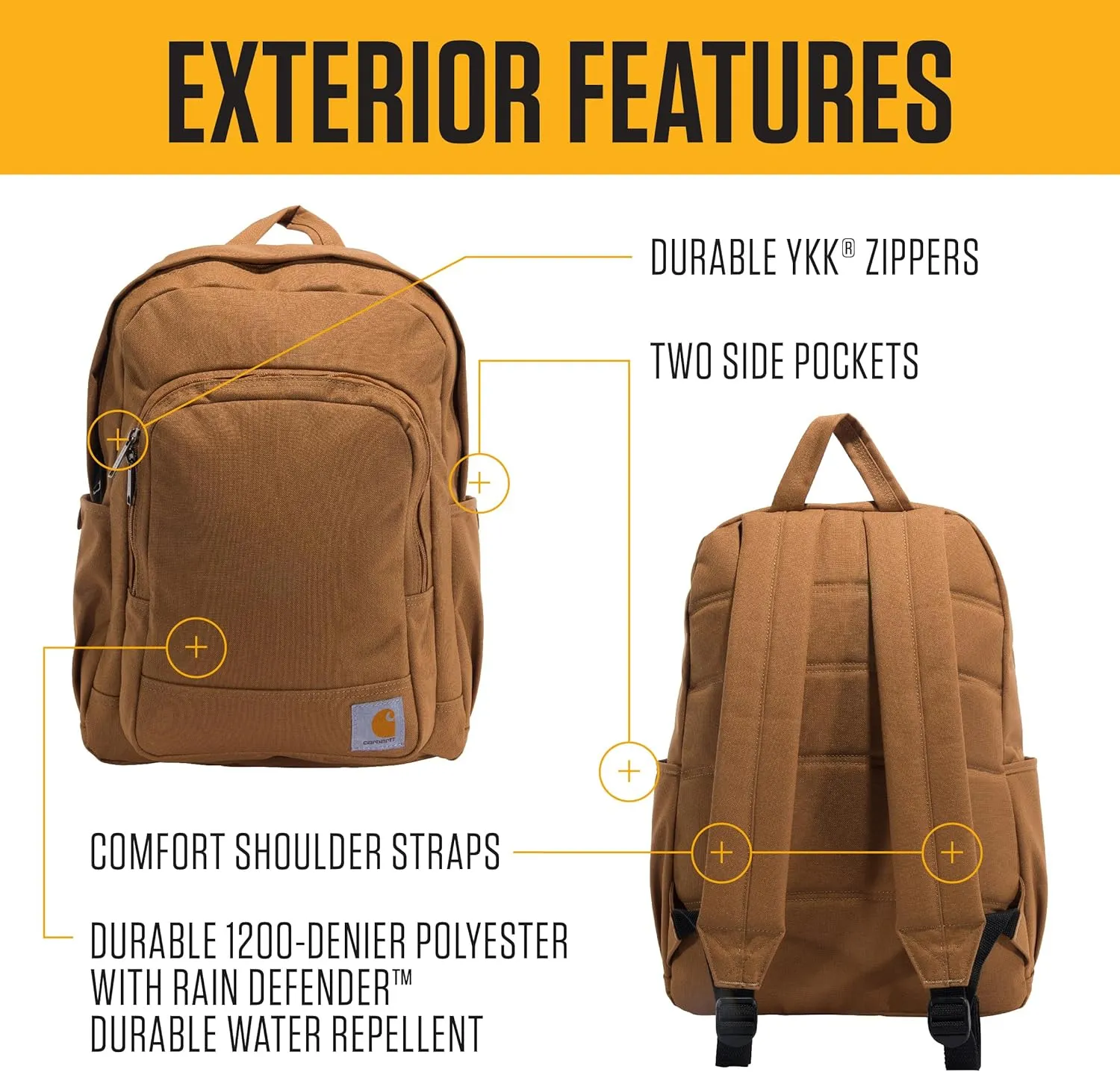 Carhartt 25L Classic Backpack, Durable Water-Resistant Pack W/ 15" Laptop Sleeve and Multiple Compartments, Black, PFAS Free