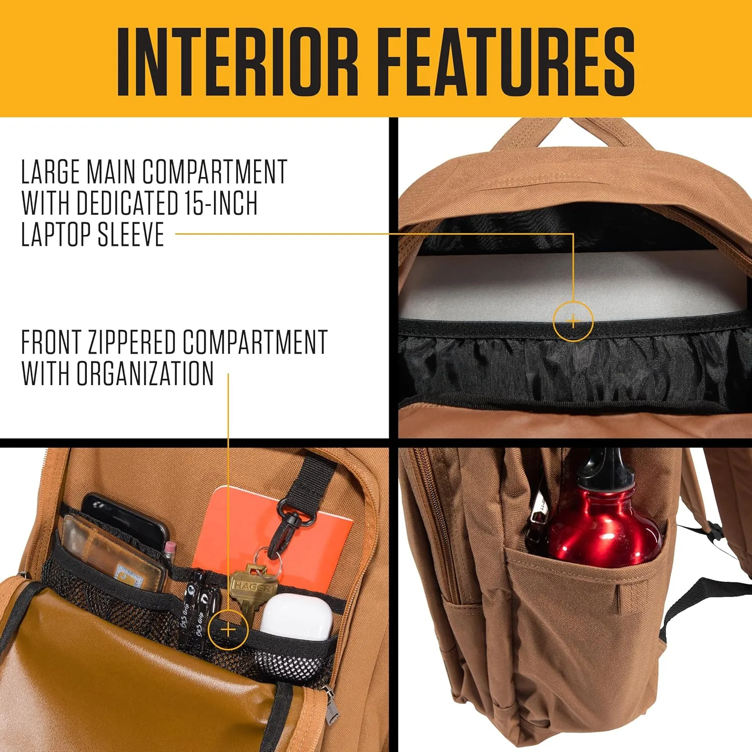 Carhartt 25L Classic Backpack, Durable Water-Resistant Pack W/ 15" Laptop Sleeve and Multiple Compartments, Black, PFAS Free