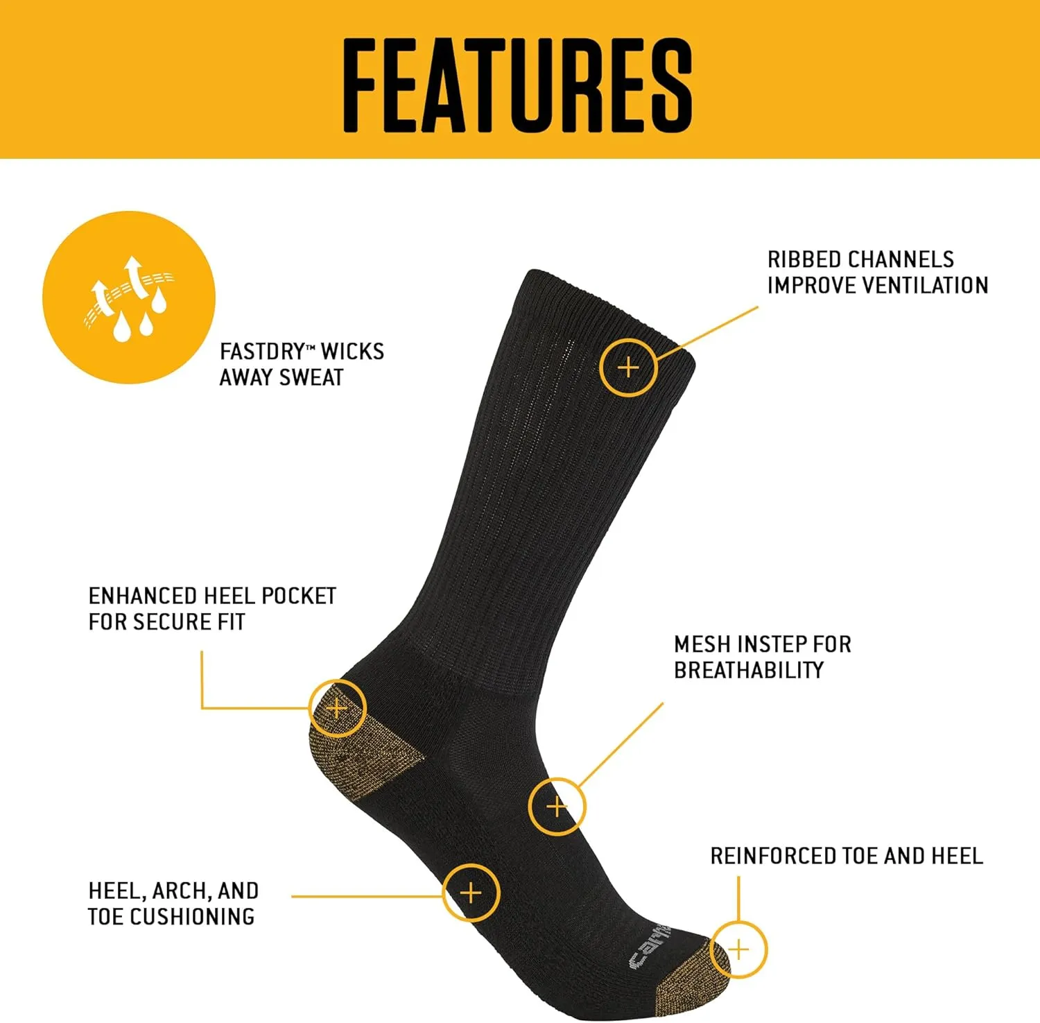 Carhartt Men's Midweight Synthetic Blend Crew Sock 6 Pack