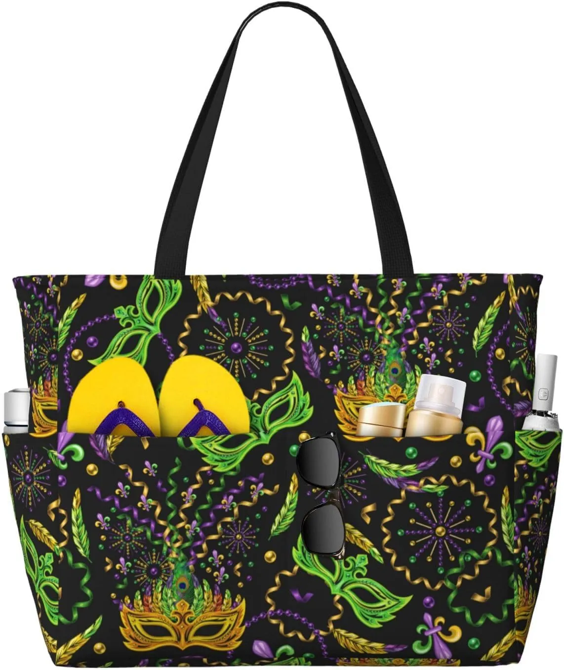 Carnival Mardi Gras3 Large Beach Tote Bag for Women Extra Large Capacity Waterproof Sandproof Pool Bag Suitable for Swimming Pool Gym Travel
