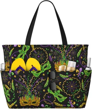 Carnival Mardi Gras3 Large Beach Tote Bag for Women Extra Large Capacity Waterproof Sandproof Pool Bag Suitable for Swimming Pool Gym Travel