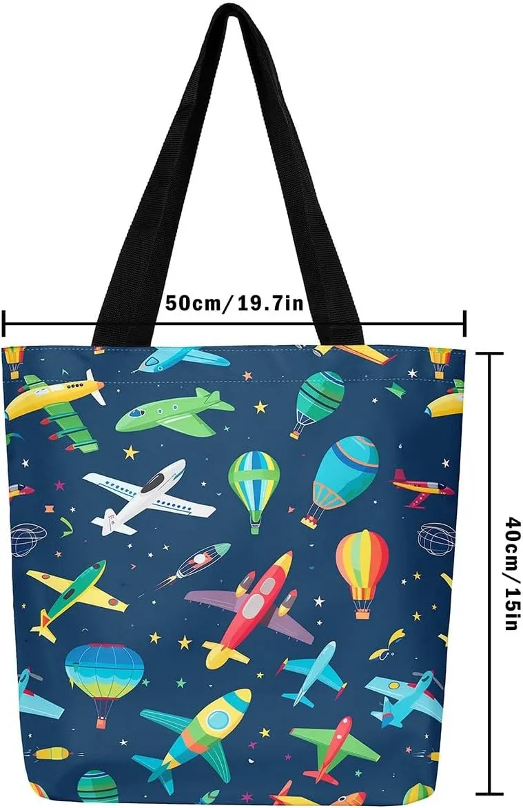 Cartoon Animal Canvas Tote Bag,Cute Tropical Wildlife Shoulder Handbags for Shopping Gym Yoga,Large Capacity