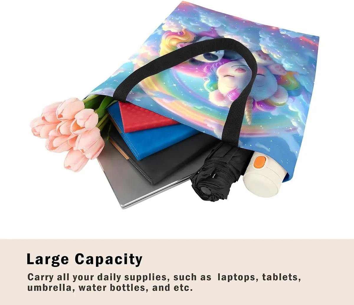 Cartoon Animals Canvas Tote Bag Valentine's Day Shoulder Handbags for Shopping,Unicorn Bag Reusable Handbag