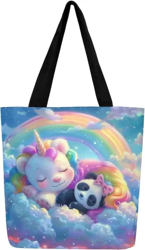 Cartoon Animals Canvas Tote Bag Valentine's Day Shoulder Handbags for Shopping,Unicorn Bag Reusable Handbag