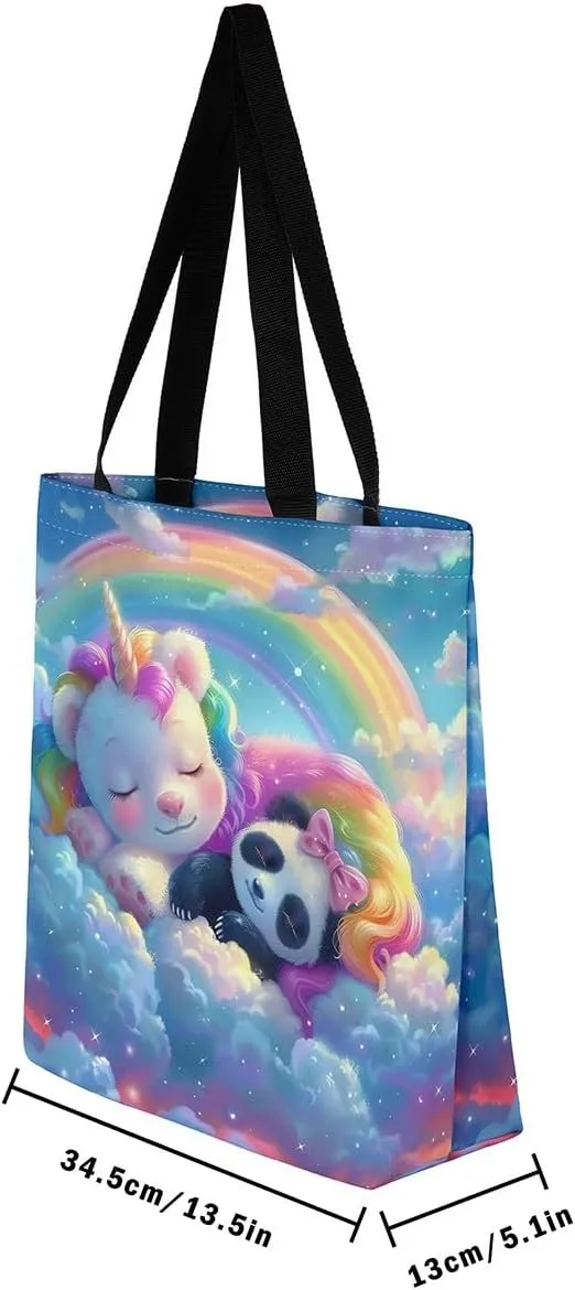Cartoon Animals Canvas Tote Bag Valentine's Day Shoulder Handbags for Shopping,Unicorn Bag Reusable Handbag
