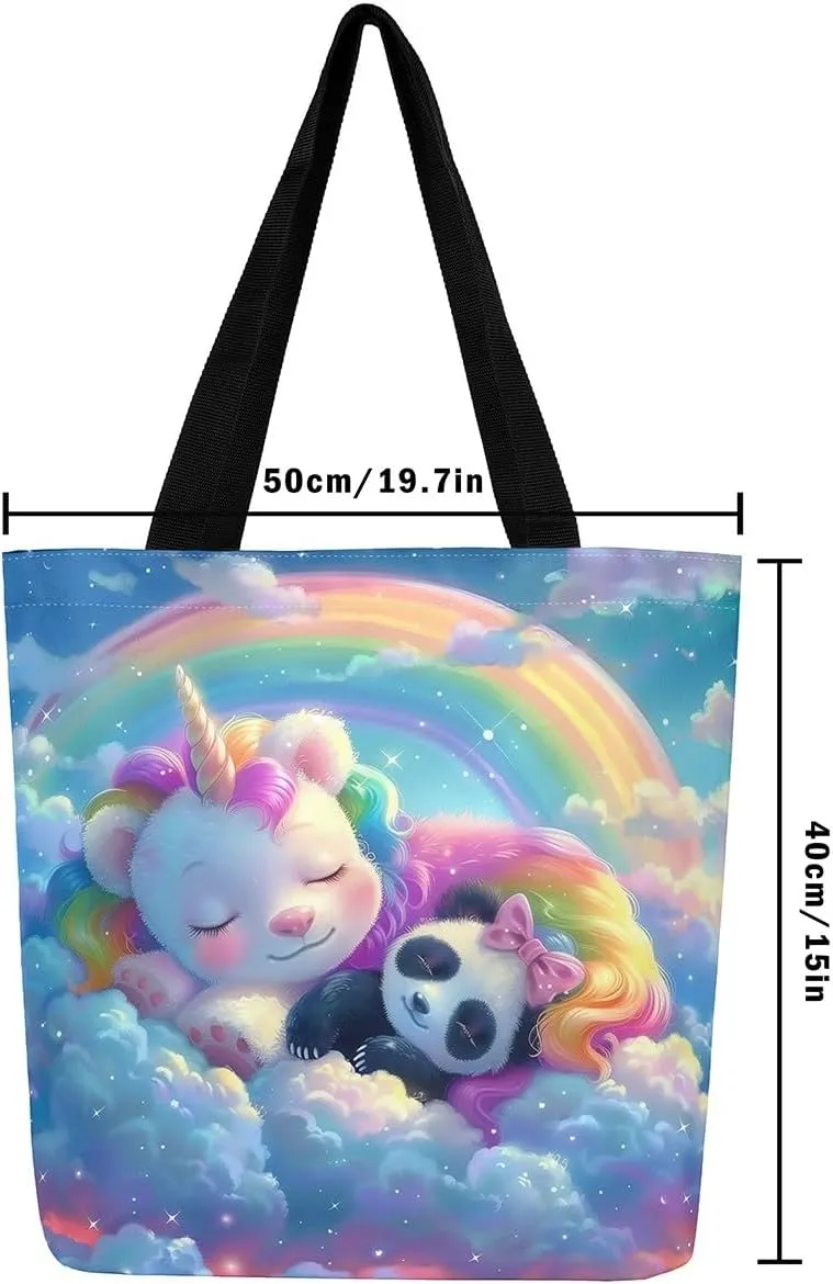 Cartoon Animals Canvas Tote Bag Valentine's Day Shoulder Handbags for Shopping,Unicorn Bag Reusable Handbag