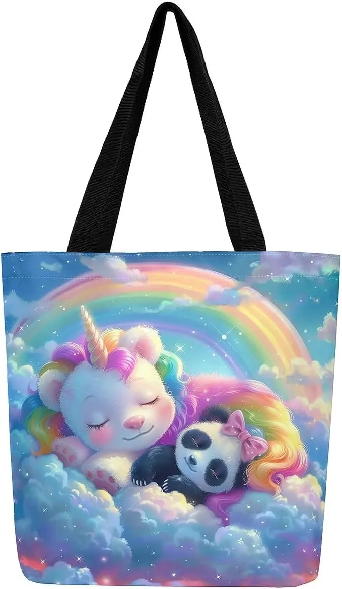 Cartoon Animals Canvas Tote Bag Valentine's Day Shoulder Handbags for Shopping,Unicorn Bag Reusable Handbag