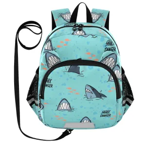 Cartoon Sharks Danger Azure Toddler Harness Backpack for Boys Girls 3-6 Years Kids Backpack with Anti Lost Safety Leash Baby Travel Bag for Travel Walking Preschool