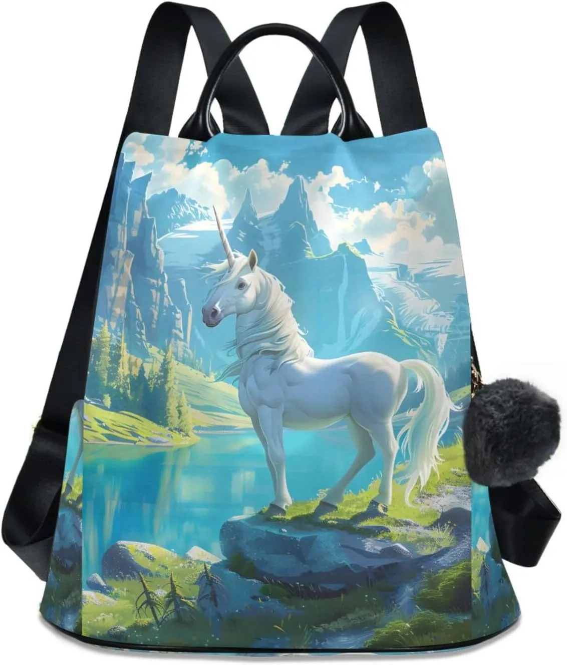 Cartoon Unicorn Nature Scene Backpack for Women Anti Theft Large Fashion Travel Shoulder Bag Purse Rucksack Lightweight