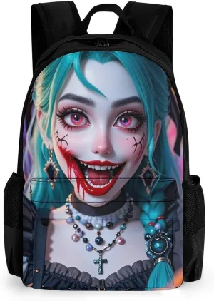 Cartoon Woman Women Mystical Art Shoulder Book Bags Polyester Multipurpose Anti-Theft Carry On Bag Large Capacity Travel Hiking & Camping Rucksack