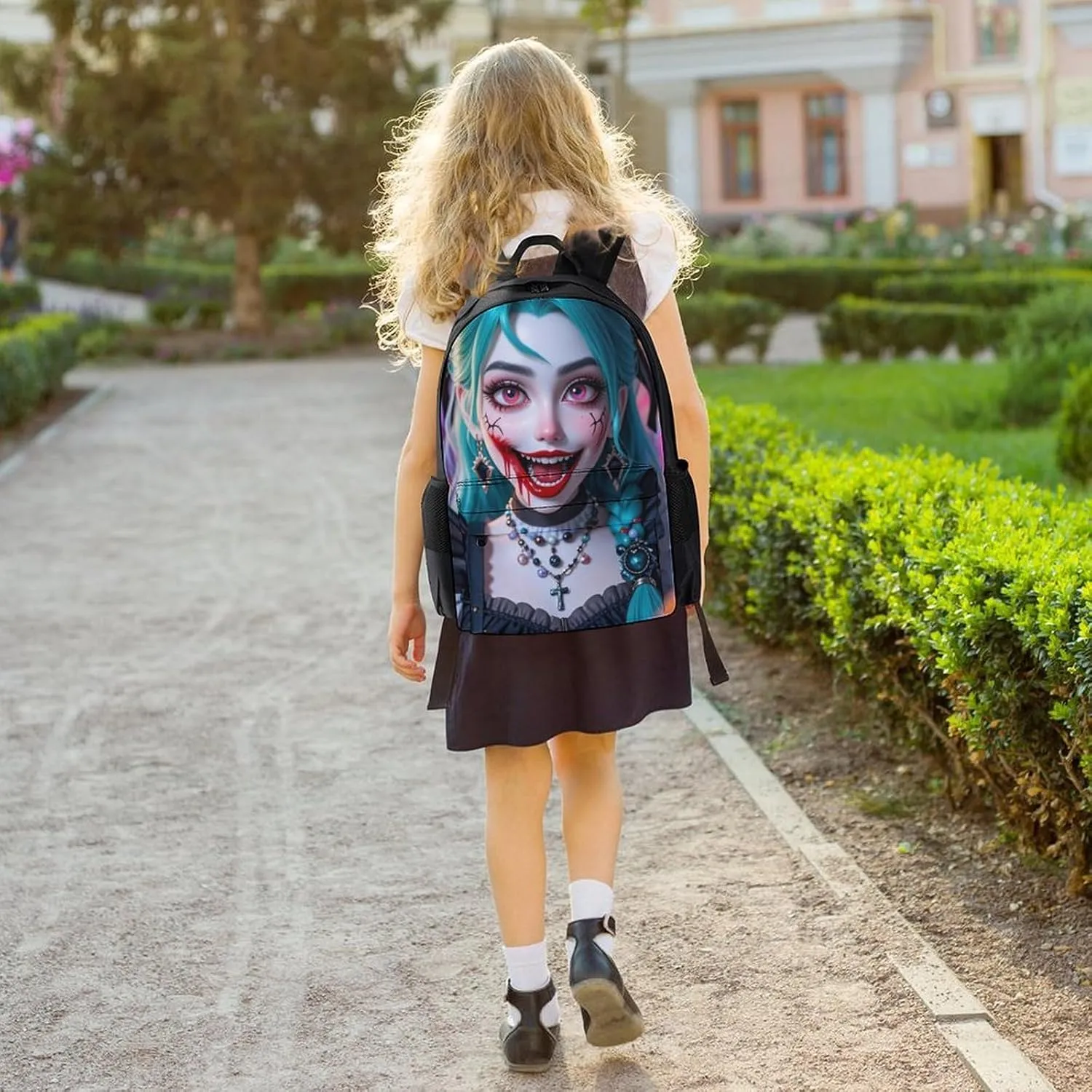 Cartoon Woman Women Mystical Art Shoulder Book Bags Polyester Multipurpose Anti-Theft Carry On Bag Large Capacity Travel Hiking & Camping Rucksack