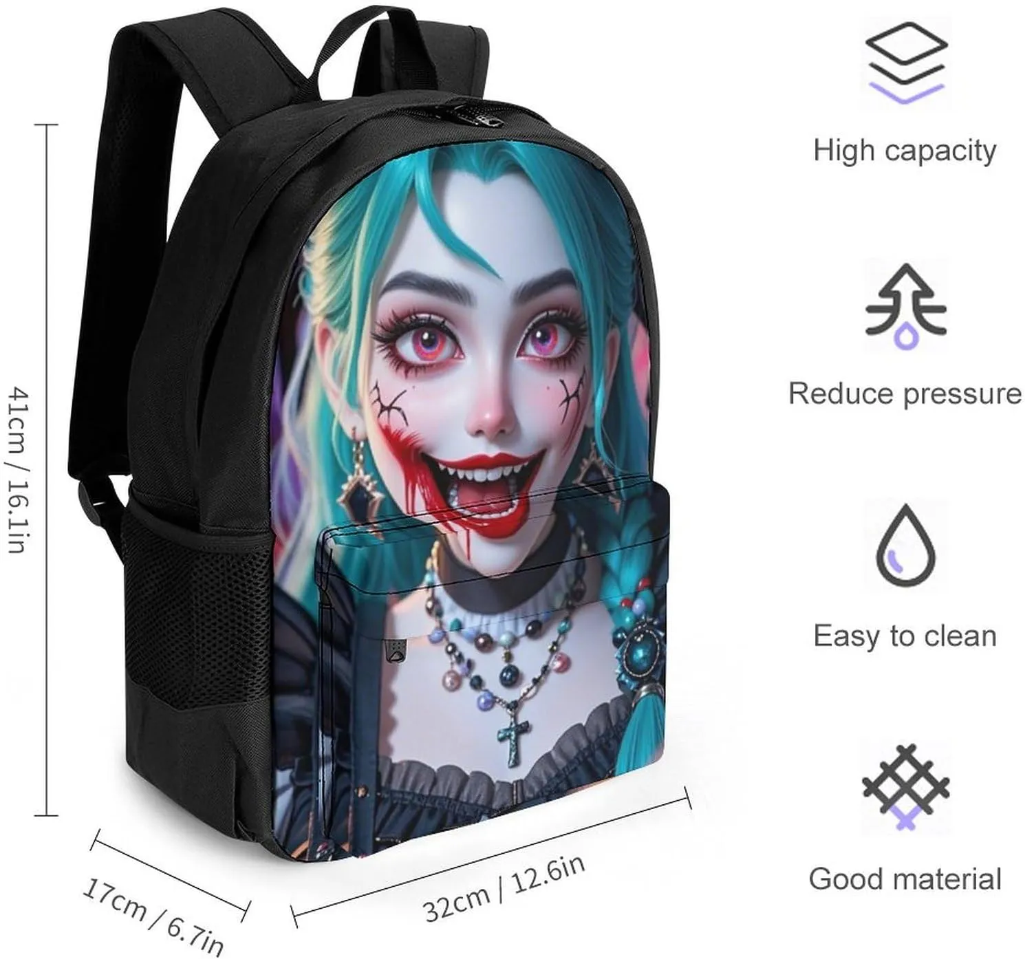 Cartoon Woman Women Mystical Art Shoulder Book Bags Polyester Multipurpose Anti-Theft Carry On Bag Large Capacity Travel Hiking & Camping Rucksack