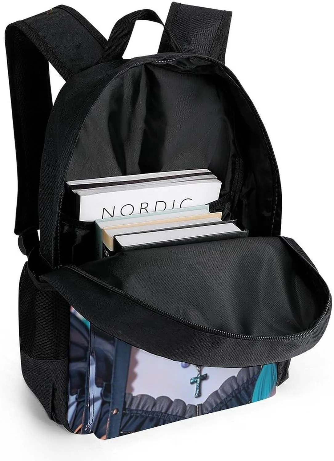 Cartoon Woman Women Mystical Art Shoulder Book Bags Polyester Multipurpose Anti-Theft Carry On Bag Large Capacity Travel Hiking & Camping Rucksack