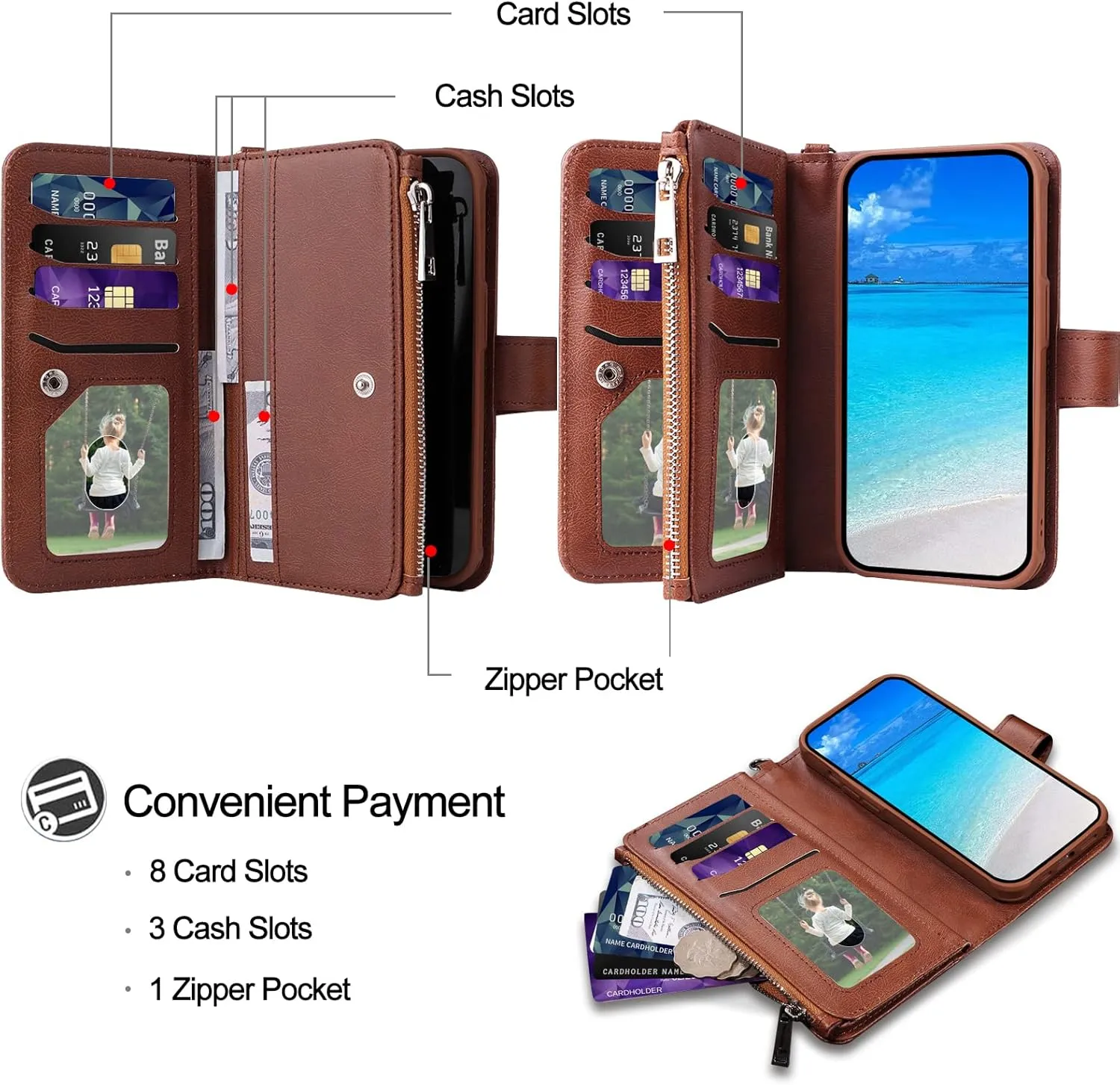 Case for iPhone XR, 2 in 1 Magnetic Detachable Shockproof Case, Flip Folio PU Leather Cover with Card Slot for iPhone XR, Brown