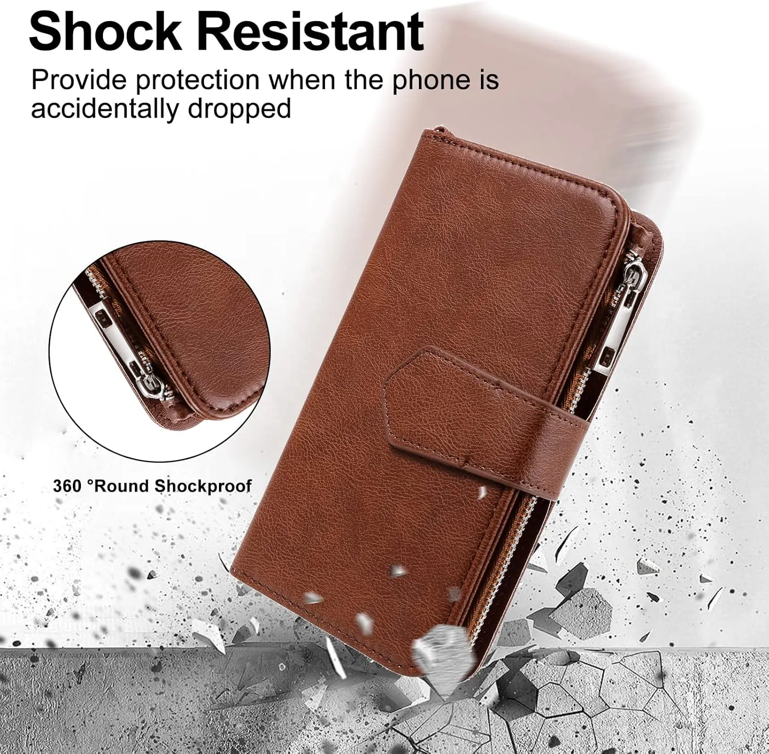 Case for iPhone XR, 2 in 1 Magnetic Detachable Shockproof Case, Flip Folio PU Leather Cover with Card Slot for iPhone XR, Brown