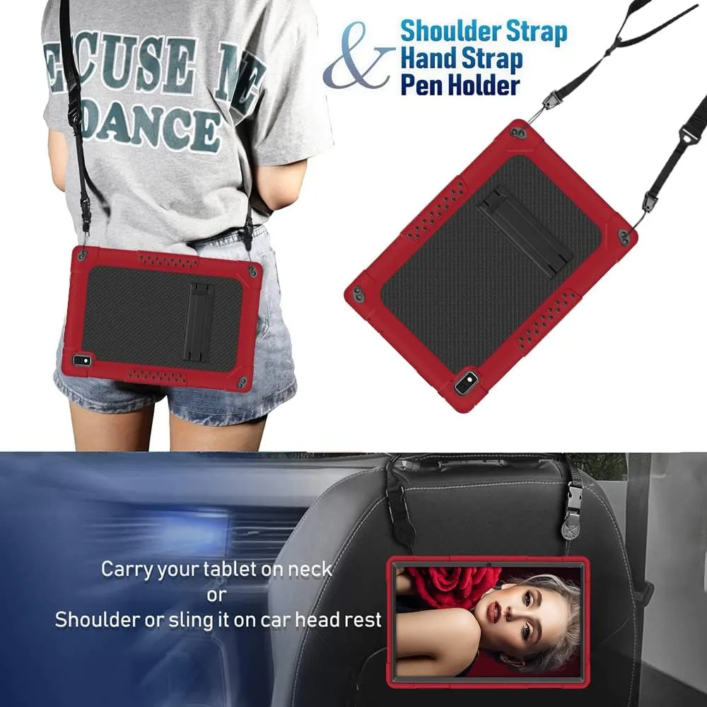 Case for Vastking KingPad K10/K10 Pro/Z10/BYYBUO SmartPad A10/Oangcc 10.1" Android 10 Tablet Shockproof Kids Friendly Shoulder Strap Stand Rugged Hybrid for Vastking KingPad K10 (Red/Black)