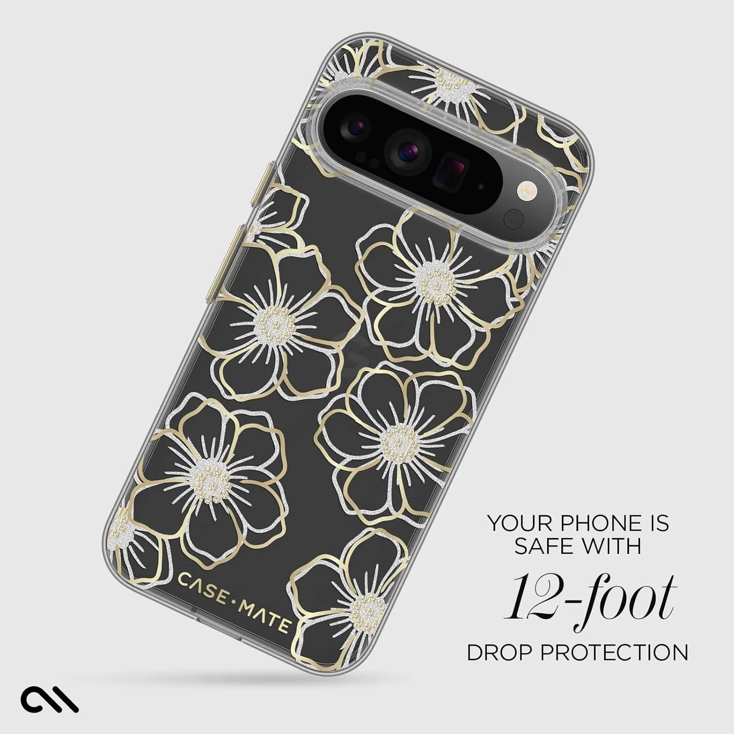 Case-Mate Google Pixel 9 Pro XL Case [6.8”,2024] [12ft Drop Protection] [Wireless Charging] Floral Gems Phone Case for Google Pixel 9 Pro XL - Sparkly Rhinestones Cover - Shockproof, Anti Scratch