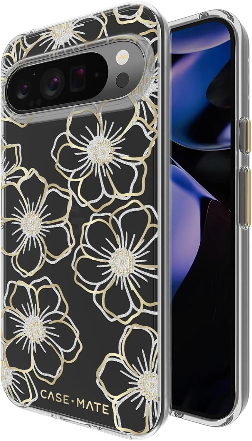 Case-Mate Google Pixel 9 Pro XL Case [6.8”,2024] [12ft Drop Protection] [Wireless Charging] Floral Gems Phone Case for Google Pixel 9 Pro XL - Sparkly Rhinestones Cover - Shockproof, Anti Scratch