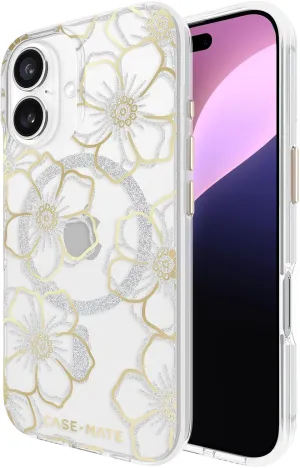 Case-Mate iPhone 16 Case [Compatible with MagSafe] - Sparkly Floral Phone Case with 12ft Drop Protection - Premium Magnetic Cover for iPhone 16 - Floral Gems