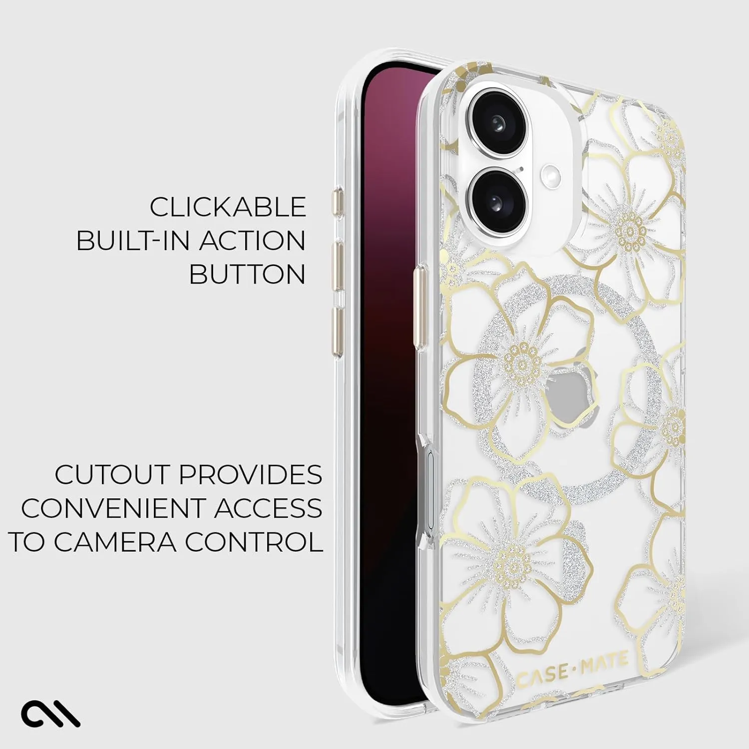 Case-Mate iPhone 16 Case [Compatible with MagSafe] - Sparkly Floral Phone Case with 12ft Drop Protection - Premium Magnetic Cover for iPhone 16 - Floral Gems