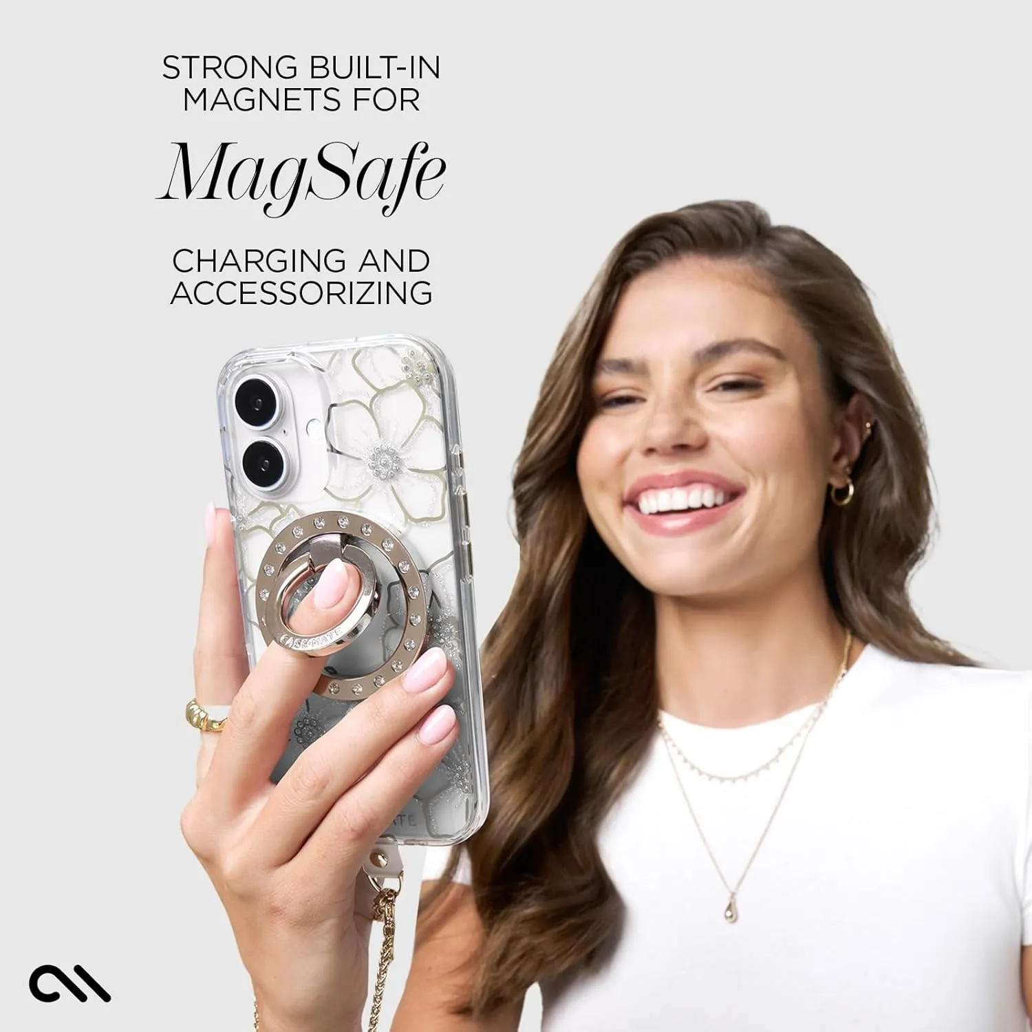 Case-Mate iPhone 16 Case [Compatible with MagSafe] - Sparkly Floral Phone Case with 12ft Drop Protection - Premium Magnetic Cover for iPhone 16 - Floral Gems