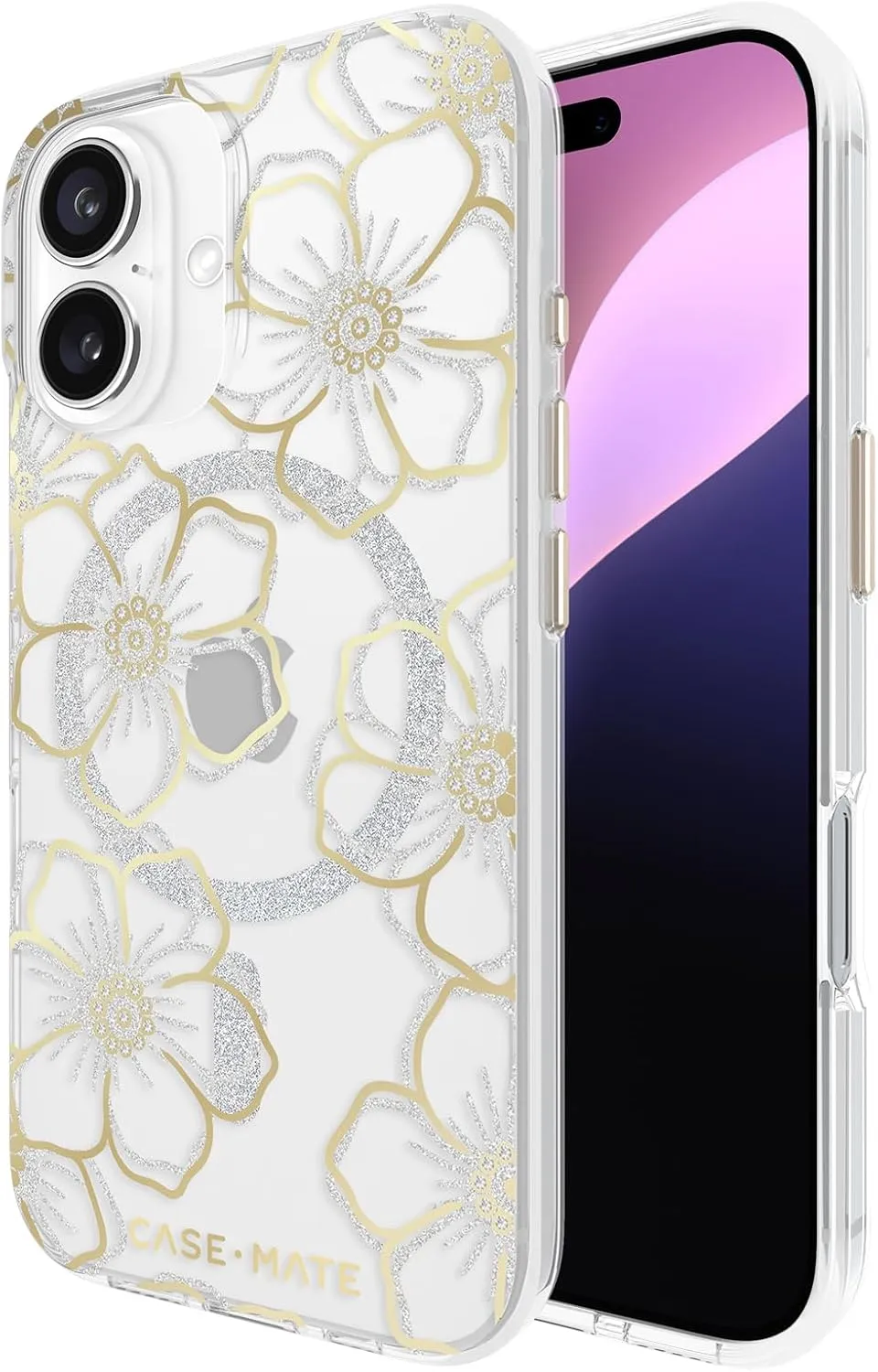 Case-Mate iPhone 16 Case [Compatible with MagSafe] - Sparkly Floral Phone Case with 12ft Drop Protection - Premium Magnetic Cover for iPhone 16 - Floral Gems