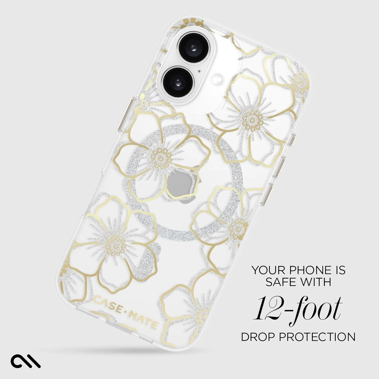 Case-Mate iPhone 16 Case [Compatible with MagSafe] - Sparkly Floral Phone Case with 12ft Drop Protection - Premium Magnetic Cover for iPhone 16 - Floral Gems