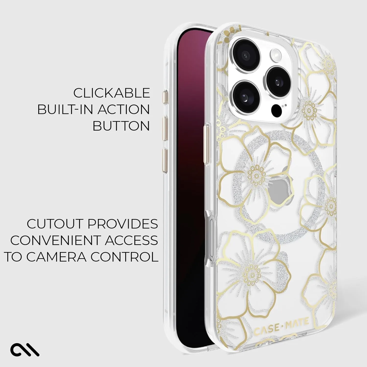Case-Mate iPhone 16 Pro Case [Compatible with MagSafe] - Sparkly Floral Phone Case with 12ft Drop Protection - Premium Magnetic Cover for iPhone 16 Pro - Floral Gems