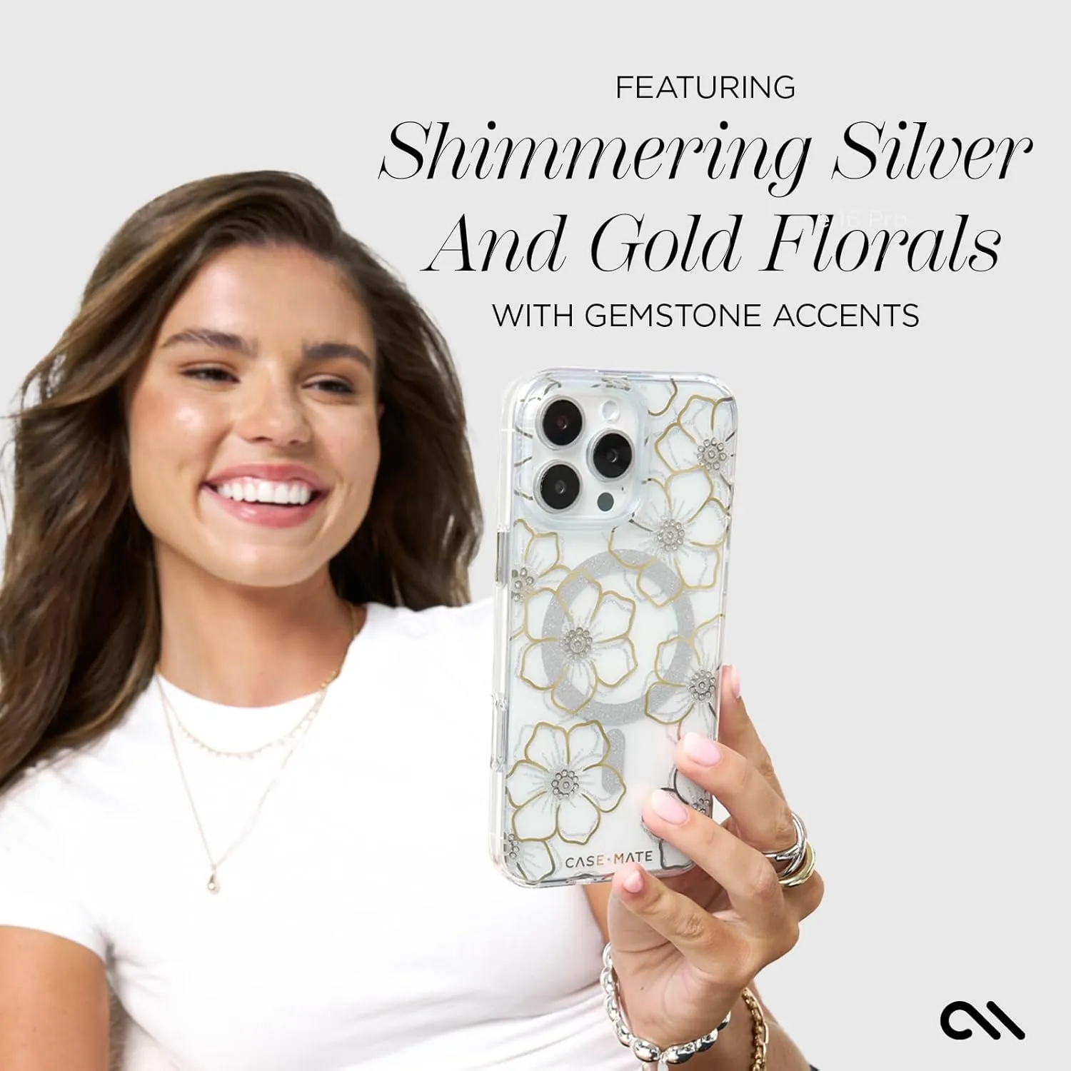 Case-Mate iPhone 16 Pro Case [Compatible with MagSafe] - Sparkly Floral Phone Case with 12ft Drop Protection - Premium Magnetic Cover for iPhone 16 Pro - Floral Gems