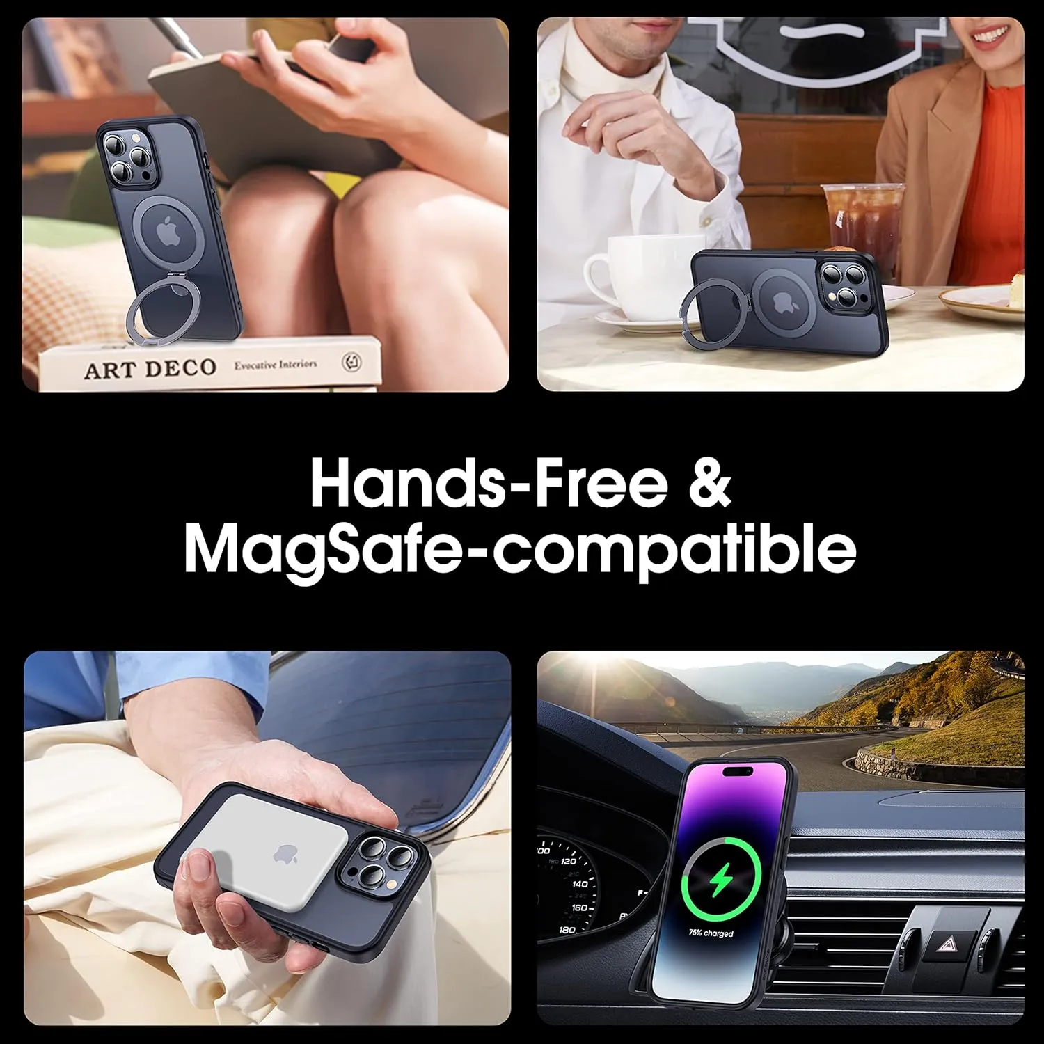 CASEKOO Designed for iPhone 14 Pro Case with Magnetic Invisible Stand [Military Drop Protection] [Compatible with MagSafe] Shockproof Slim Matte Translucent Pro Case 6.1 Inch, Black