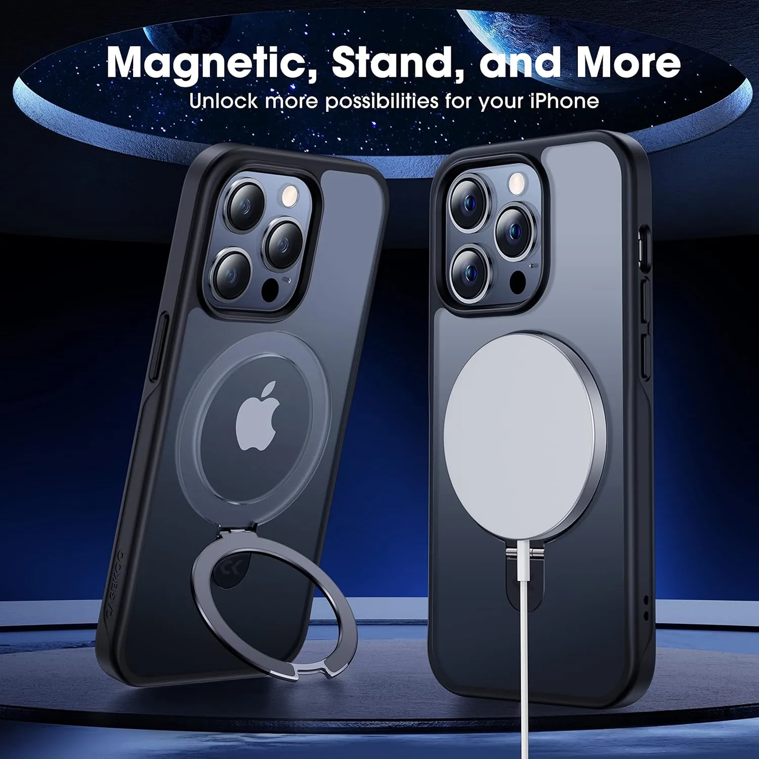 CASEKOO Designed for iPhone 14 Pro Case with Magnetic Invisible Stand [Military Drop Protection] [Compatible with MagSafe] Shockproof Slim Matte Translucent Pro Case 6.1 Inch, Black