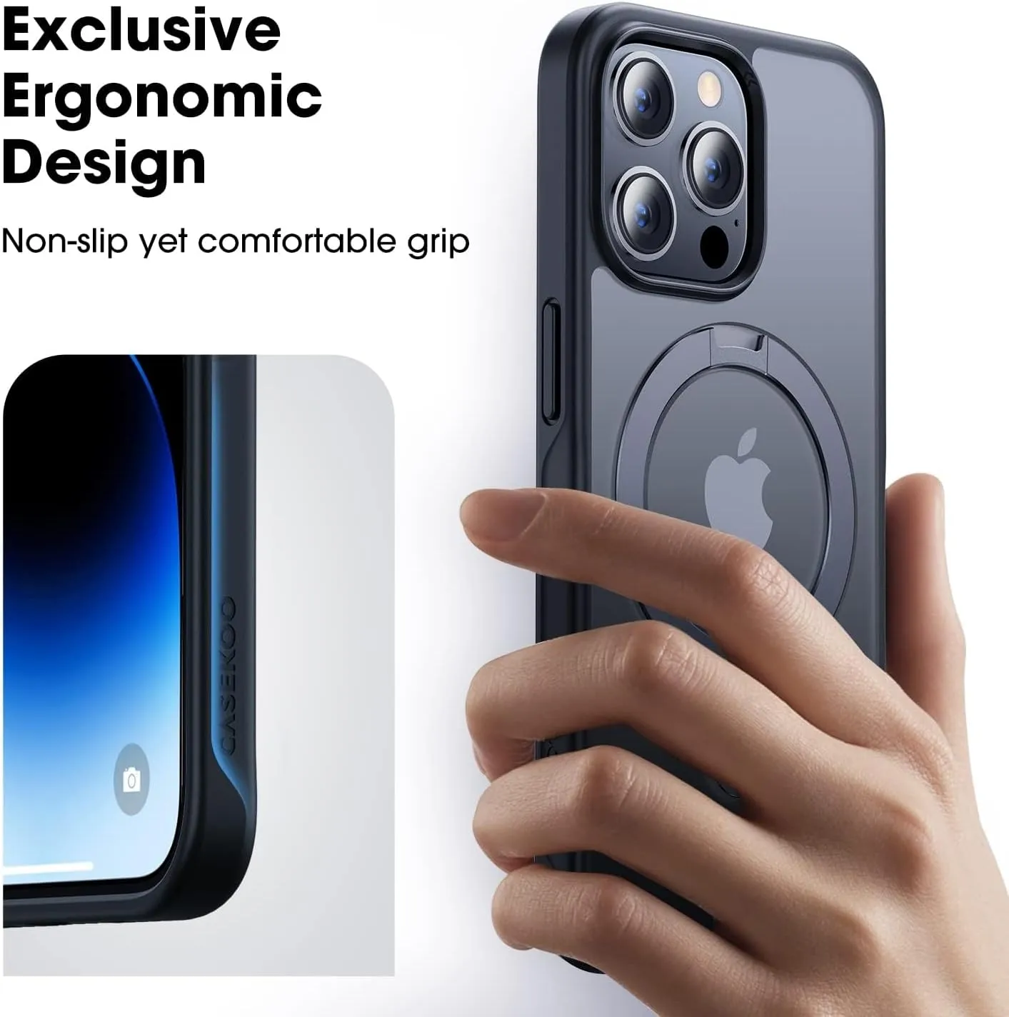 CASEKOO Designed for iPhone 14 Pro Case with Magnetic Invisible Stand [Military Drop Protection] [Compatible with MagSafe] Shockproof Slim Matte Translucent Pro Case 6.1 Inch, Black