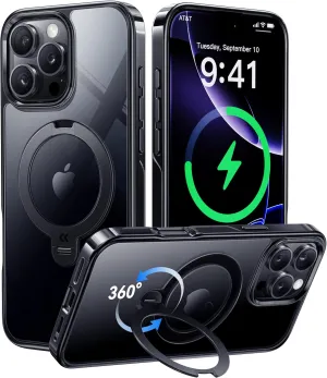 CASEKOO Titanium for iPhone 16 Pro Max Case with 360° Spin Magnetic Stand [Compatible with Magsafe][16FT Military Protection] Polished for iPhone 16 ProMax Case with Stand Ring 6.9'', Premium Black