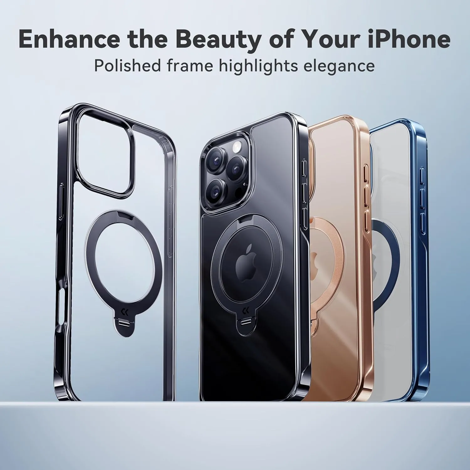 CASEKOO Titanium for iPhone 16 Pro Max Case with 360° Spin Magnetic Stand [Compatible with Magsafe][16FT Military Protection] Polished for iPhone 16 ProMax Case with Stand Ring 6.9'', Premium Black