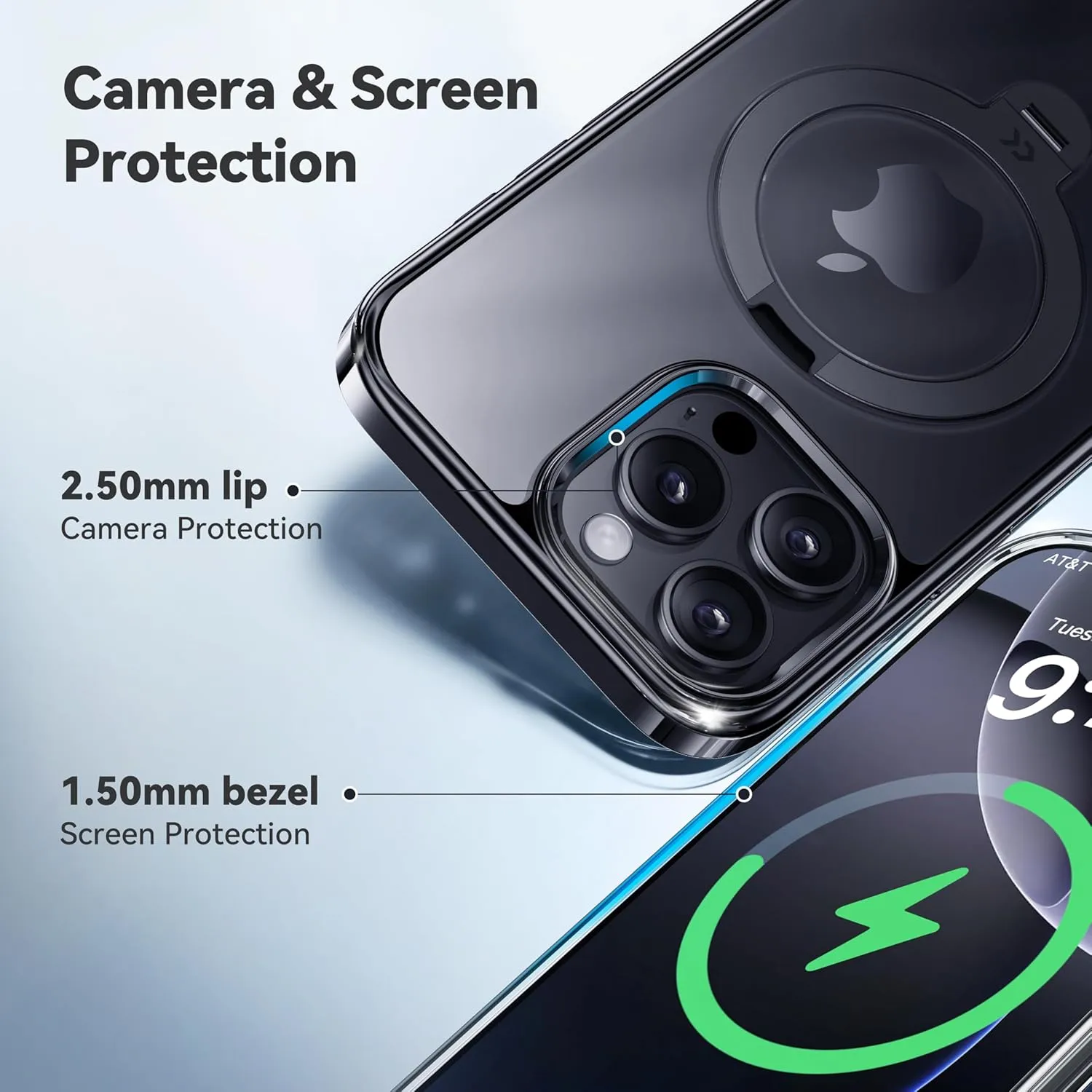 CASEKOO Titanium for iPhone 16 Pro Max Case with 360° Spin Magnetic Stand [Compatible with Magsafe][16FT Military Protection] Polished for iPhone 16 ProMax Case with Stand Ring 6.9'', Premium Black