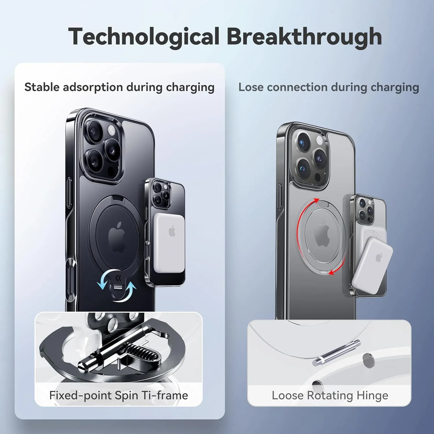 CASEKOO Titanium for iPhone 16 Pro Max Case with 360° Spin Magnetic Stand [Compatible with Magsafe][16FT Military Protection] Polished for iPhone 16 ProMax Case with Stand Ring 6.9'', Premium Black