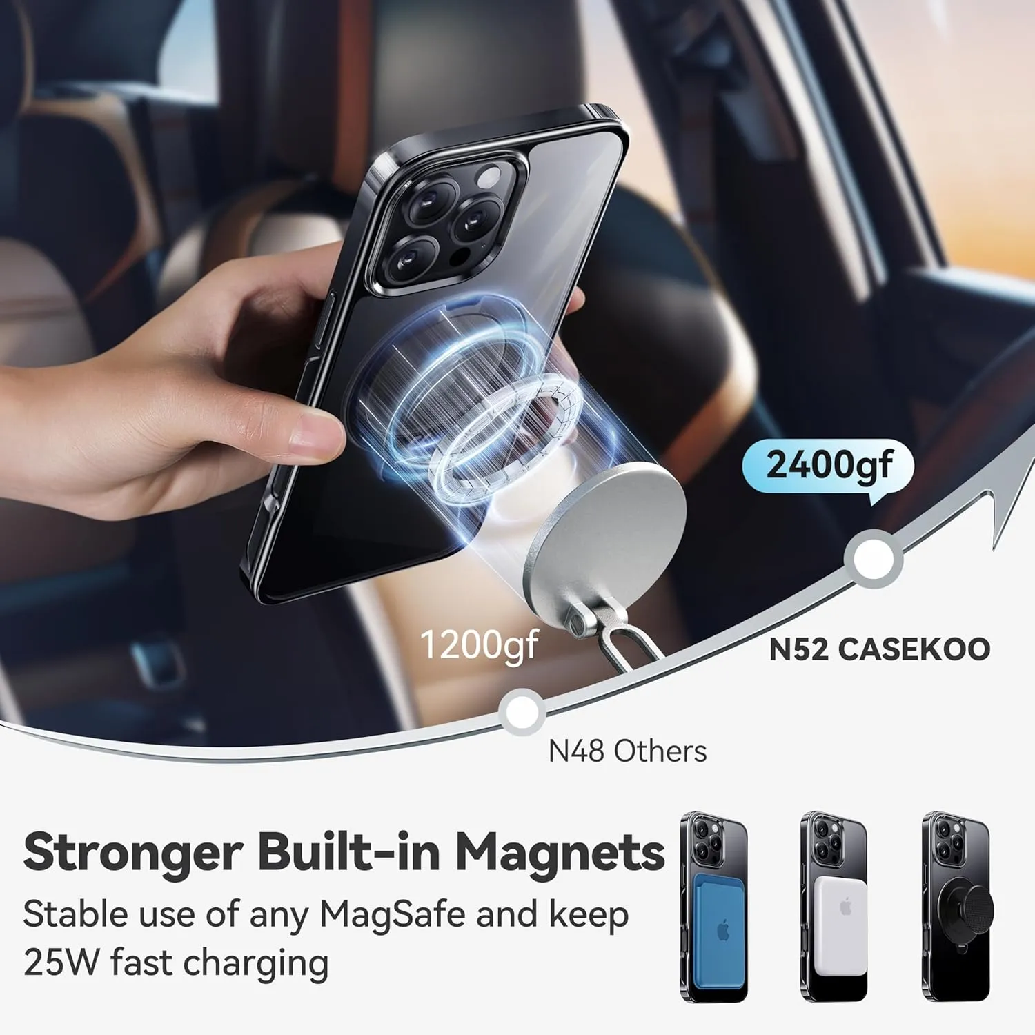 CASEKOO Titanium for iPhone 16 Pro Max Case with 360° Spin Magnetic Stand [Compatible with Magsafe][16FT Military Protection] Polished for iPhone 16 ProMax Case with Stand Ring 6.9'', Premium Black
