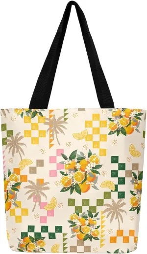 Castle Fairy Dessert Fruit Print Canvas Tote Bag,Cartoon Theme Shoulder Handbags for Shopping Gym,Large Capacity Bags
