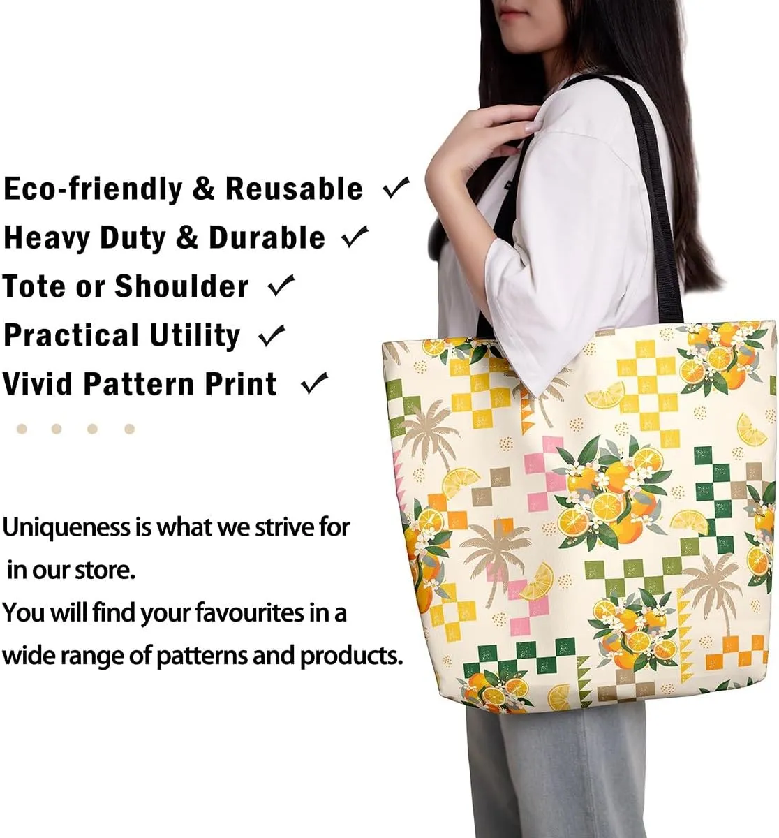 Castle Fairy Dessert Fruit Print Canvas Tote Bag,Cartoon Theme Shoulder Handbags for Shopping Gym,Large Capacity Bags