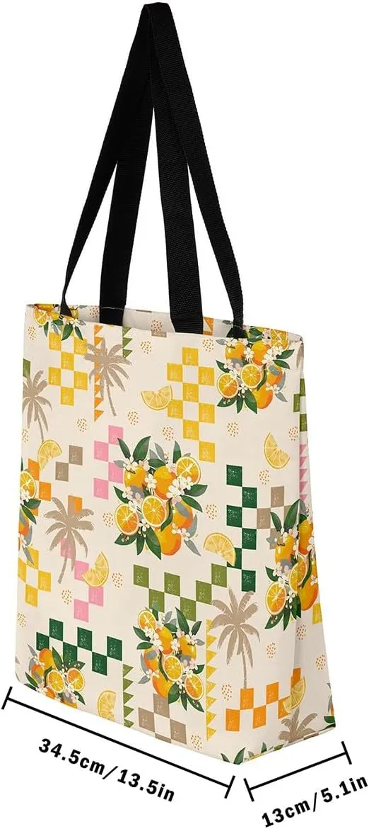 Castle Fairy Dessert Fruit Print Canvas Tote Bag,Cartoon Theme Shoulder Handbags for Shopping Gym,Large Capacity Bags